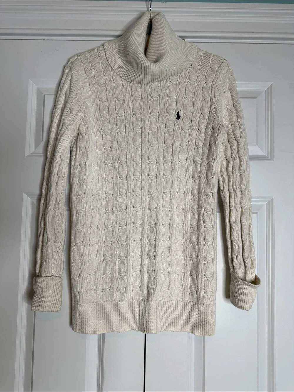 Vintage 2000 Ralph Lauren Sport Small Logo Cable Rope Cotton Turtleneck SzSmall - Picture 2 of 6